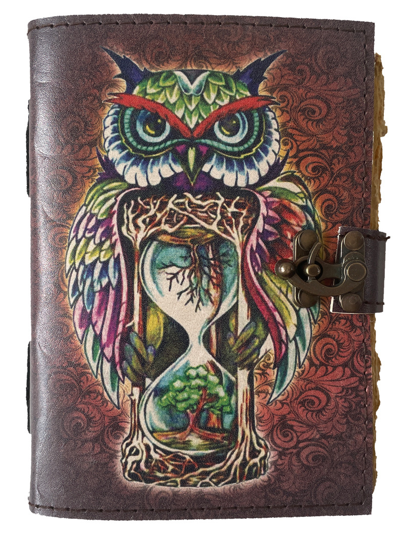 Owl Printed Book of Shadows Leather Journal Witch Craft Journal Leather Grimoire Magical Book Lock with Clasp Made Of Unique