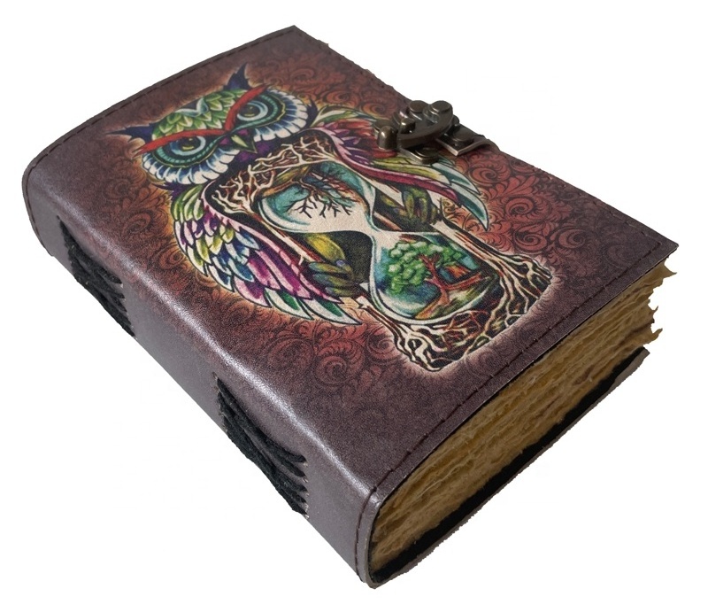 Owl Printed Book of Shadows Leather Journal Witch Craft Journal Leather Grimoire Magical Book Lock with Clasp Made Of Unique