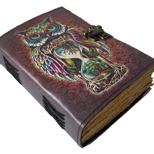 Owl Printed Book of Shadows Leather Journal Witch Craft Journal Leather Grimoire Magical Book Lock with Clasp Made Of Unique