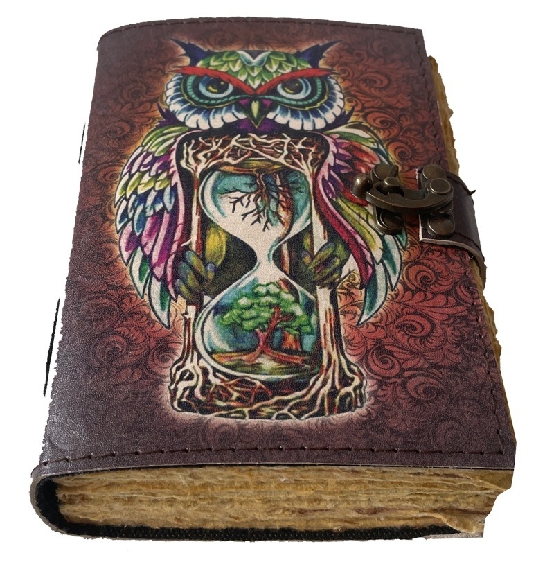 Owl Printed Book of Shadows Leather Journal Witch Craft Journal Leather Grimoire Magical Book Lock with Clasp Made Of Unique