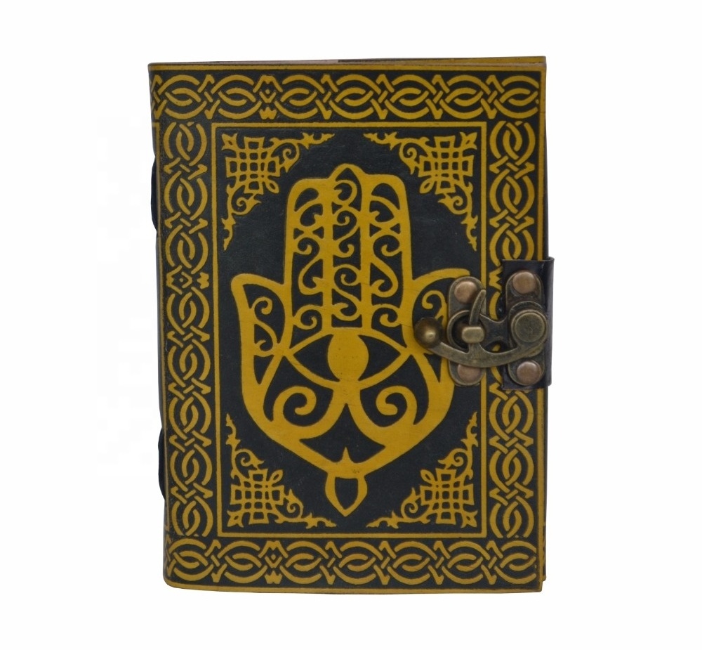 Hamsa Hand Sign Of Protection Leather Bound Book Of Shadow Celtic Embossed Personal Journal spiral notebook hamsa hand planner