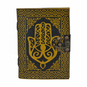 Hamsa Hand Sign Of Protection Leather Bound Book Of Shadow Celtic Embossed Personal Journal spiral notebook hamsa hand planner