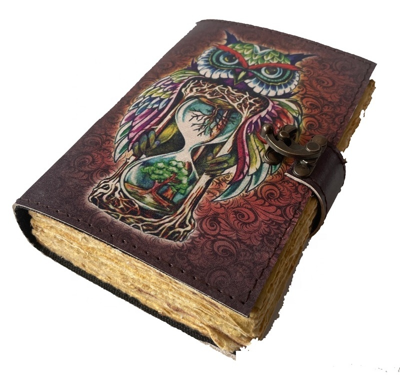 Owl Printed Book of Shadows Leather Journal Witch Craft Journal Leather Grimoire Magical Book Lock with Clasp Made Of Unique