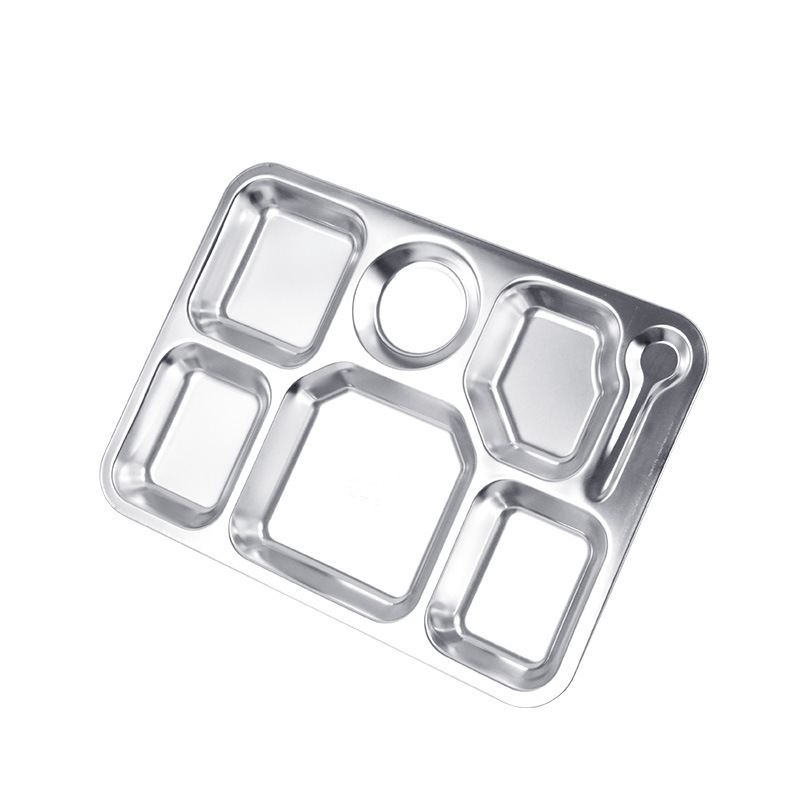 FREE SAMPLE High Quality 5 compartments Fast Food Stainless Steel Lunch Box Rectangular Dinner Plate or Snack Serving Tray