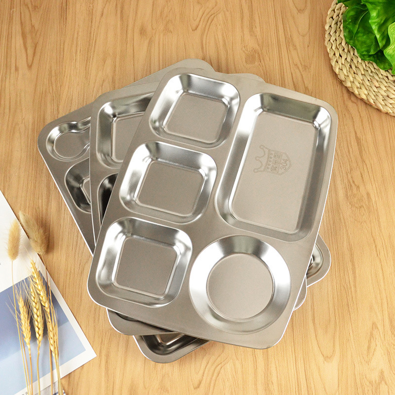 FREE SAMPLE High Quality 5 compartments Fast Food Stainless Steel Lunch Box Rectangular Dinner Plate or Snack Serving Tray