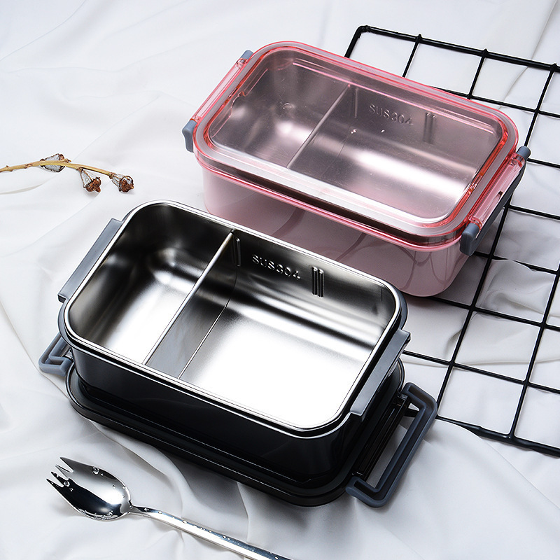 Plastic Food Container Lunch Box With 304 Stainless Steel Bento Tiffin Lunch Box Leak proof with Dividers Kids and Students