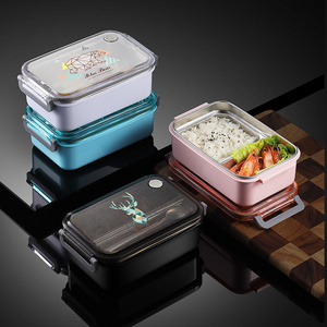 Plastic Food Container Lunch Box With 304 Stainless Steel Bento Tiffin Lunch Box Leak proof with Dividers Kids and Students