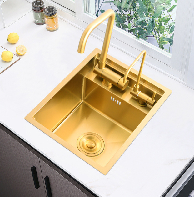 2023 New Gold Invisible Small Sink Hidden Bar Wash Desk 304 Stainless Steel Kitchen Sink