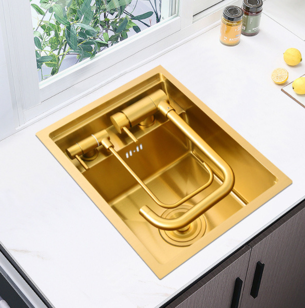 2023 New Gold Invisible Small Sink Hidden Bar Wash Desk 304 Stainless Steel Kitchen Sink