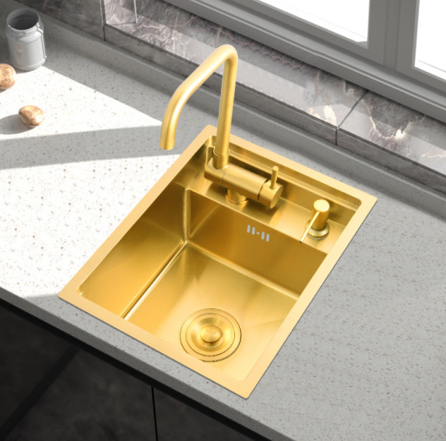 2023 New Gold Invisible Small Sink Hidden Bar Wash Desk 304 Stainless Steel Kitchen Sink