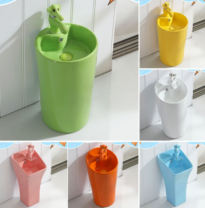 Hot selling children's colored ceramic connected column basin Cartoon wash basin for kindergarten