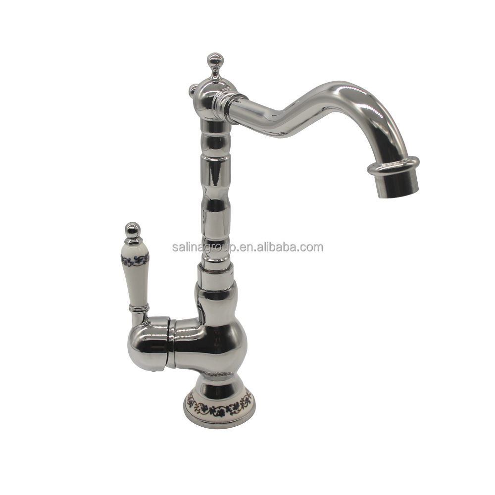 European style household single handle cold and hot water basin faucet retro spiral antique copper brass kitchen faucet