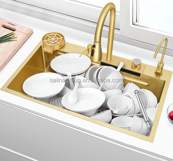 New Golden Sink Vegetable Kitchen Sink Waterfall Type 304 Stainless Steel Hand Wash Waterfall Sink