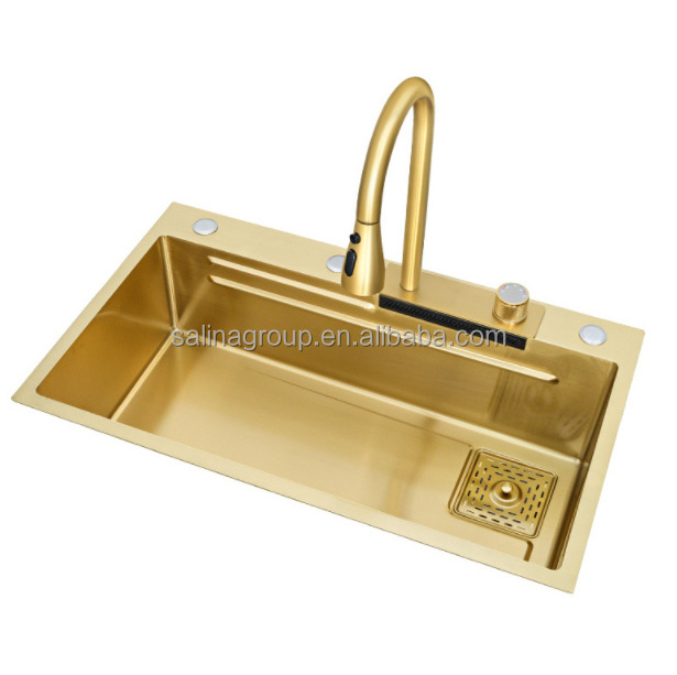 New Golden Sink Vegetable Kitchen Sink Waterfall Type 304 Stainless Steel Hand Wash Waterfall Sink