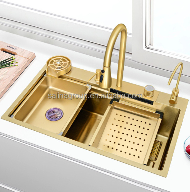 New Golden Sink Vegetable Kitchen Sink Waterfall Type 304 Stainless Steel Hand Wash Waterfall Sink