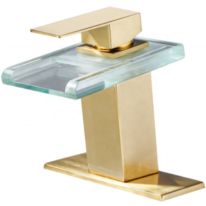 New creative glass square waterfall sink faucet with hot and cold water color LED lighting bathroom faucet