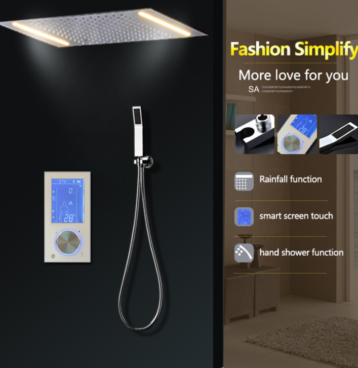 Hot 3 Way Temperature Thermostatic Mixer Bathroom Rain Shower Set With 3 Body spray LED Lights &Hand shower Remote control color