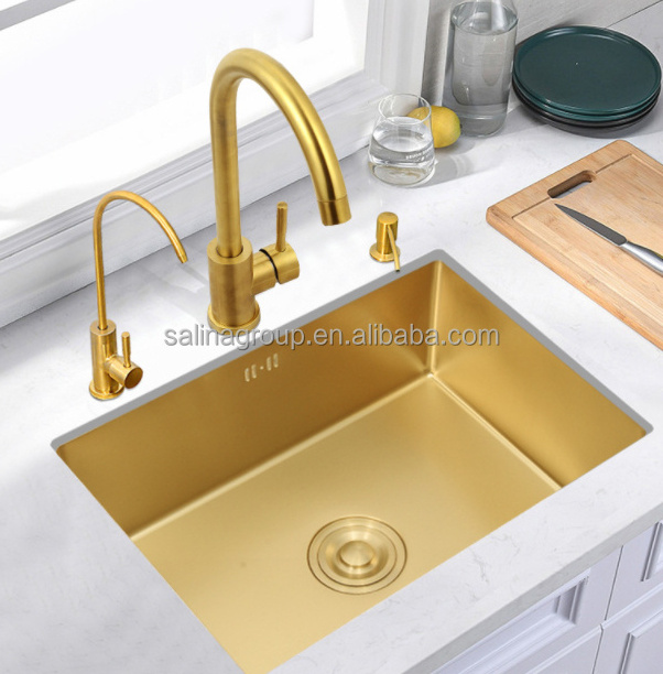 New rectangle large double trough sink gold kitchen 304 stainless steel handmade thickened sink