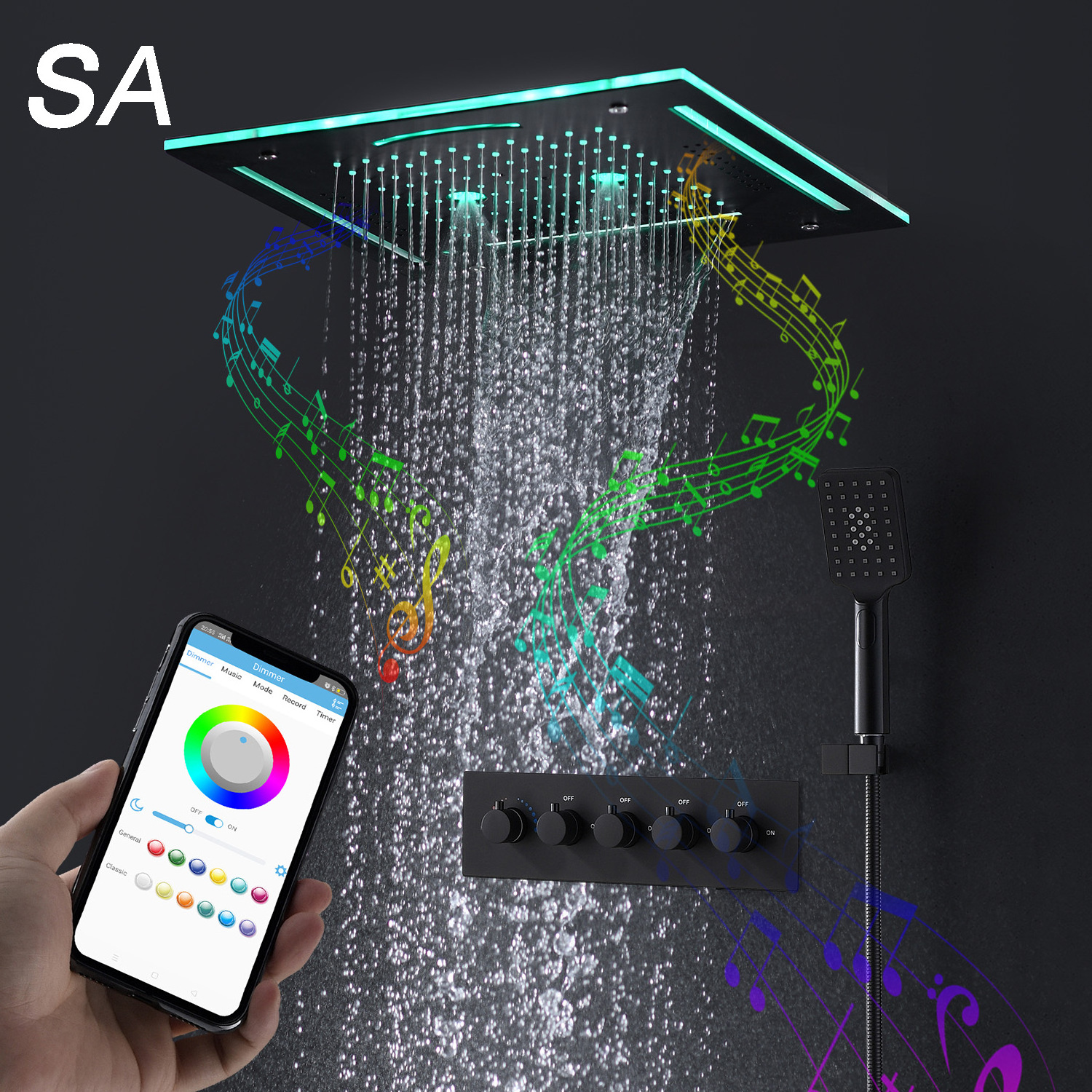 24 Inches Large Led Light Recessed Bathroom Ceiling Mount Rainfall Overhead S Hot Cold Waterfall 4 Function Shower Head Set