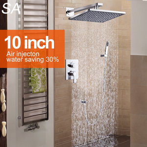 Home Use 10 inches brass ss304 air pressure hot and cold chrome shower head set water saving 2 ways rainfall shower diverter kit