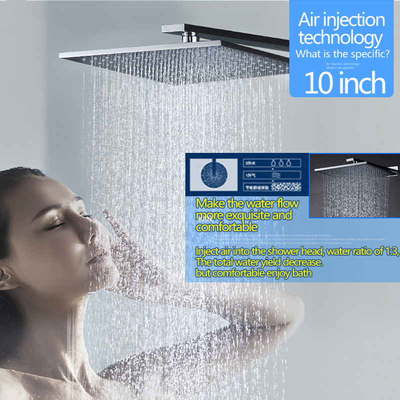 Home Use 10 inches brass ss304 air pressure hot and cold chrome shower head set water saving 2 ways rainfall shower diverter kit