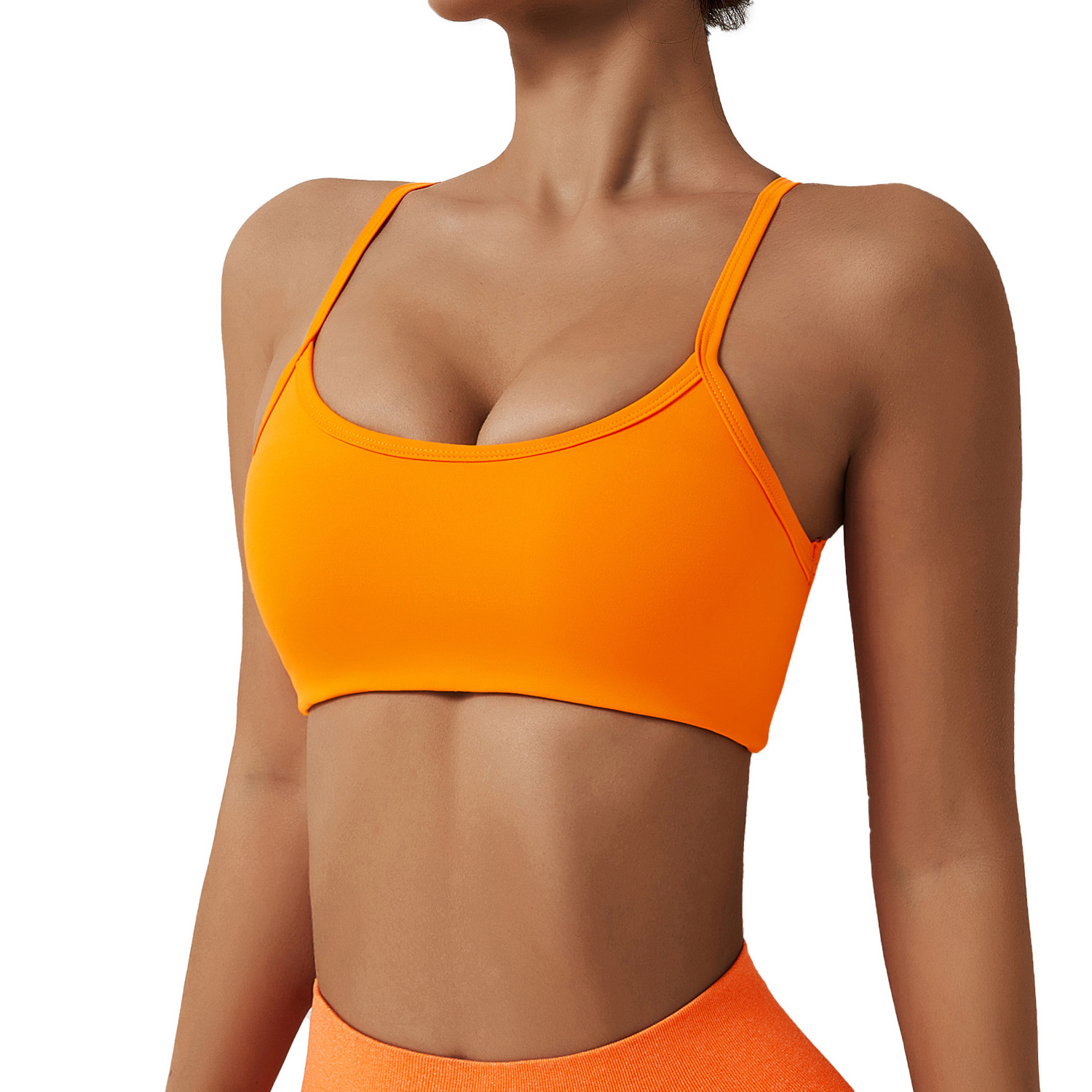 Solid Color Thin straps cross back gym yoga Top Shockproof With Chest Pad women Fitness Detachable Sport Bra