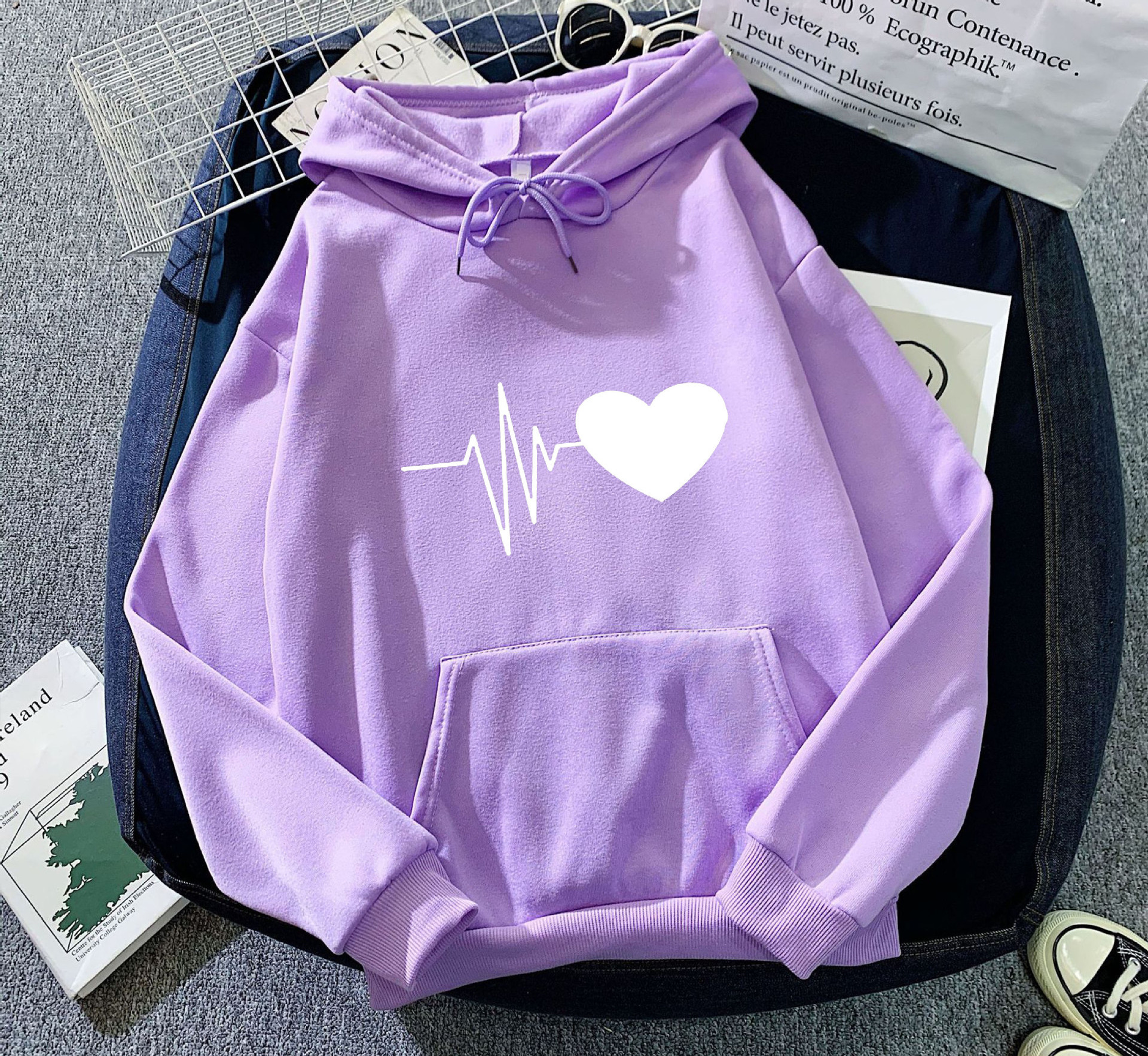 Y2K Winter Women's Hoodies Custom Logo Pullover Oversized Casual Knitted Fabric Love Heart Gym Long Sleeve Sweatshirt Hoodies