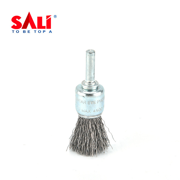 SALI End Brush Wire Brushes for Cleaning 1/4 Inch Arbor Coarse Carbon Steel Crimping Wire Wheel