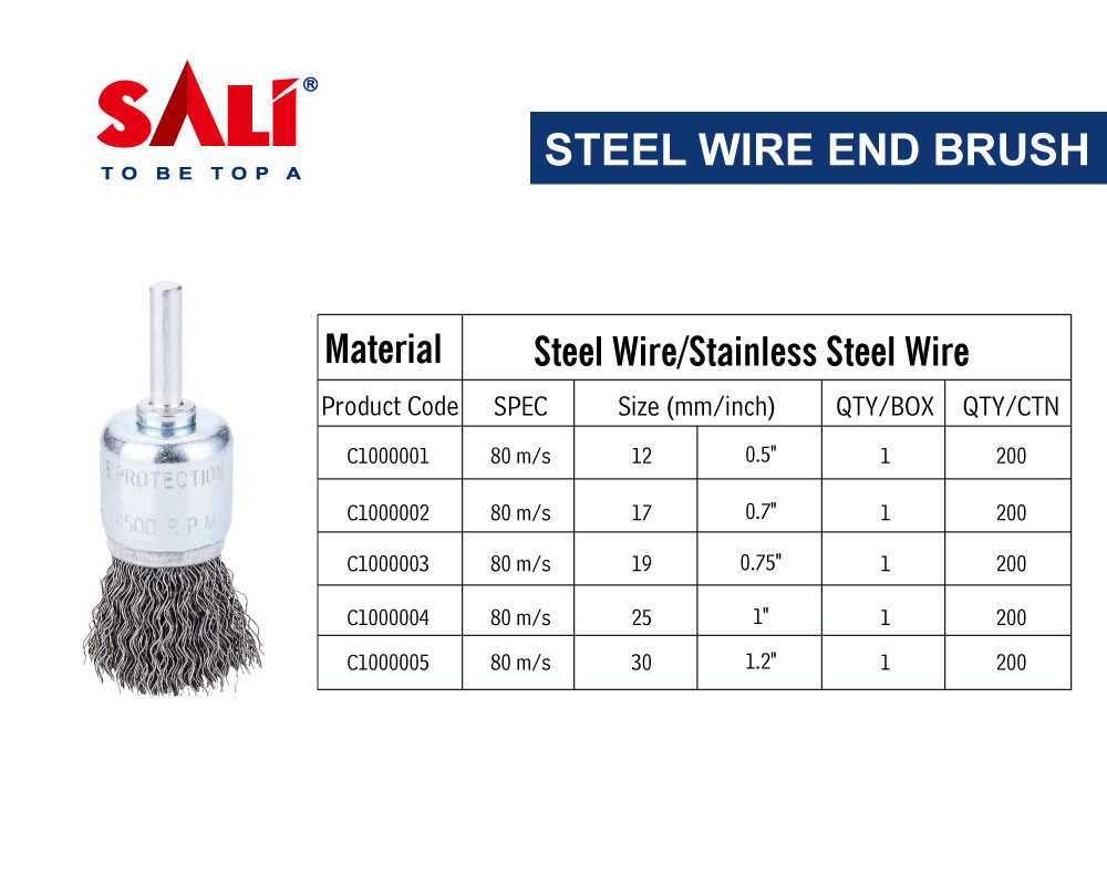 SALI End Brush Wire Brushes for Cleaning 1/4 Inch Arbor Coarse Carbon Steel Crimping Wire Wheel