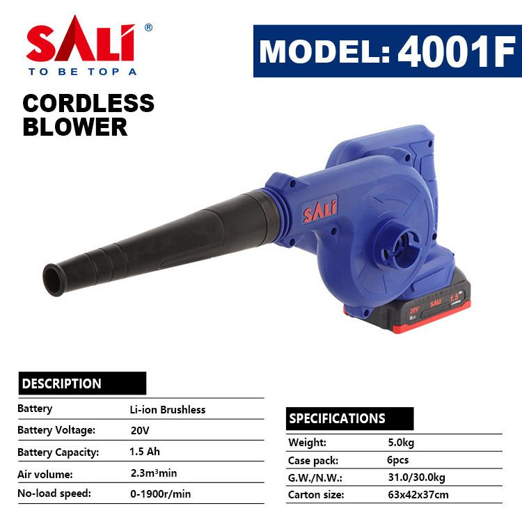 SALI high quality rechargeable sawdust leaf cordless blower with 1.5 Ah li-ion battery