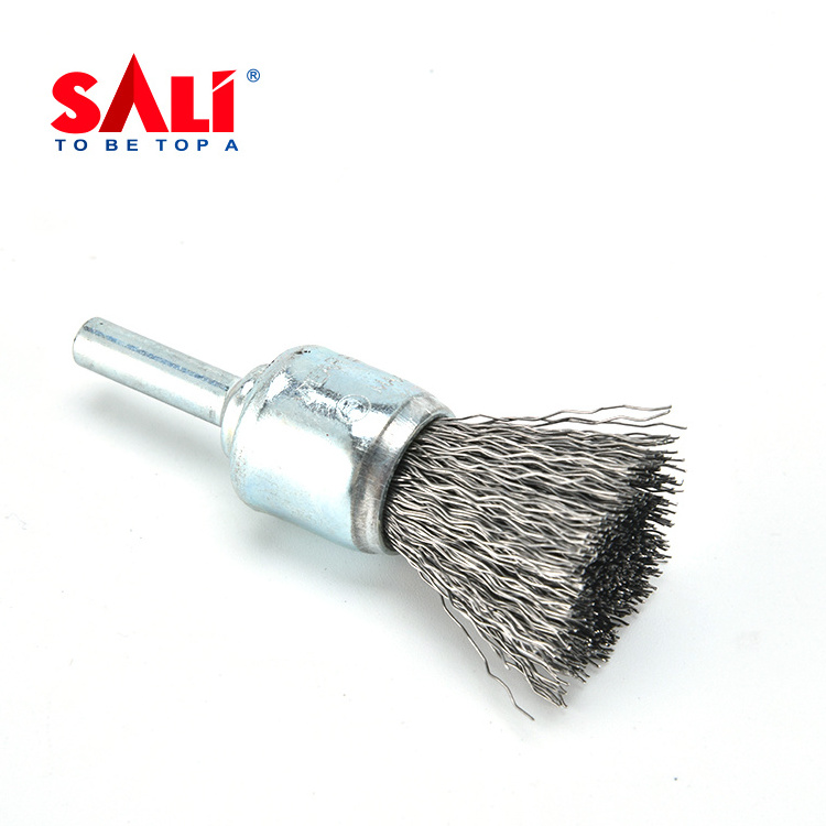 SALI End Brush Wire Brushes for Cleaning 1/4 Inch Arbor Coarse Carbon Steel Crimping Wire Wheel