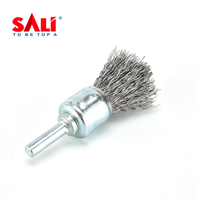 SALI End Brush Wire Brushes for Cleaning 1/4 Inch Arbor Coarse Carbon Steel Crimping Wire Wheel