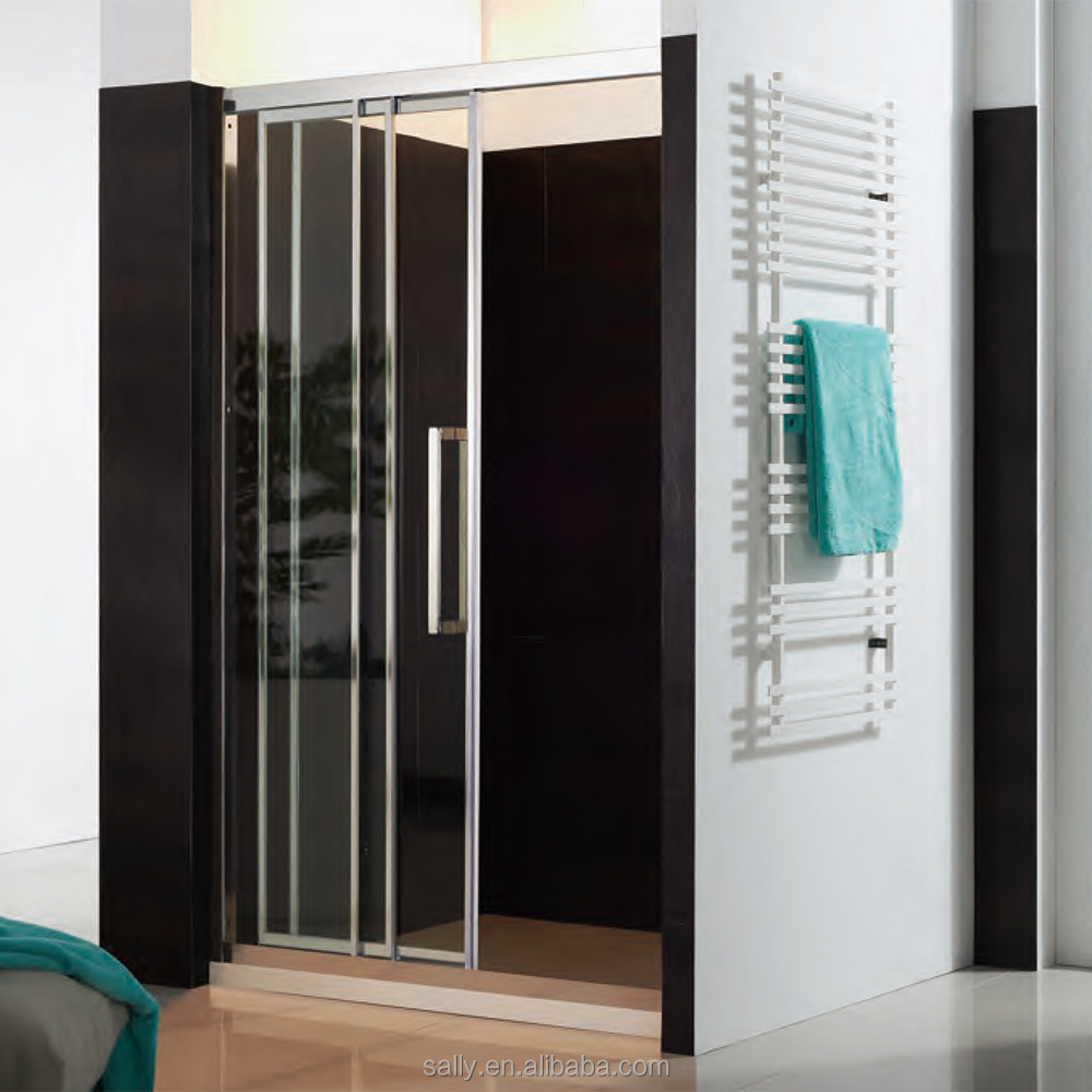 SALLU 6mm Accordion 3-fold Sliding Glass Shower Door with Stainless Steel Fittings for Compact Bathroom