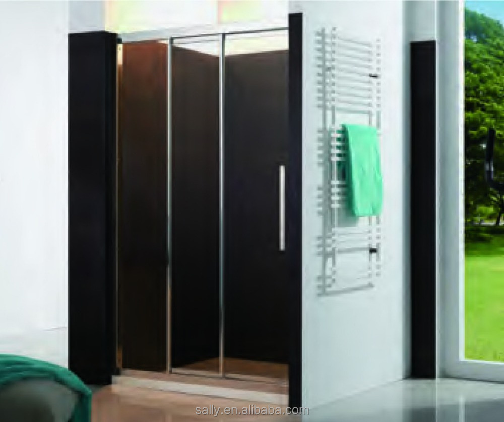 SALLU 6mm Accordion 3-fold Sliding Glass Shower Door with Stainless Steel Fittings for Compact Bathroom