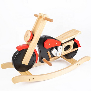 New Custom Made Rocking Toys For Babies New Rocking Horse Motorcycle Indoor Play Balance Mount Baby Ride On Wooden Rocking Toy