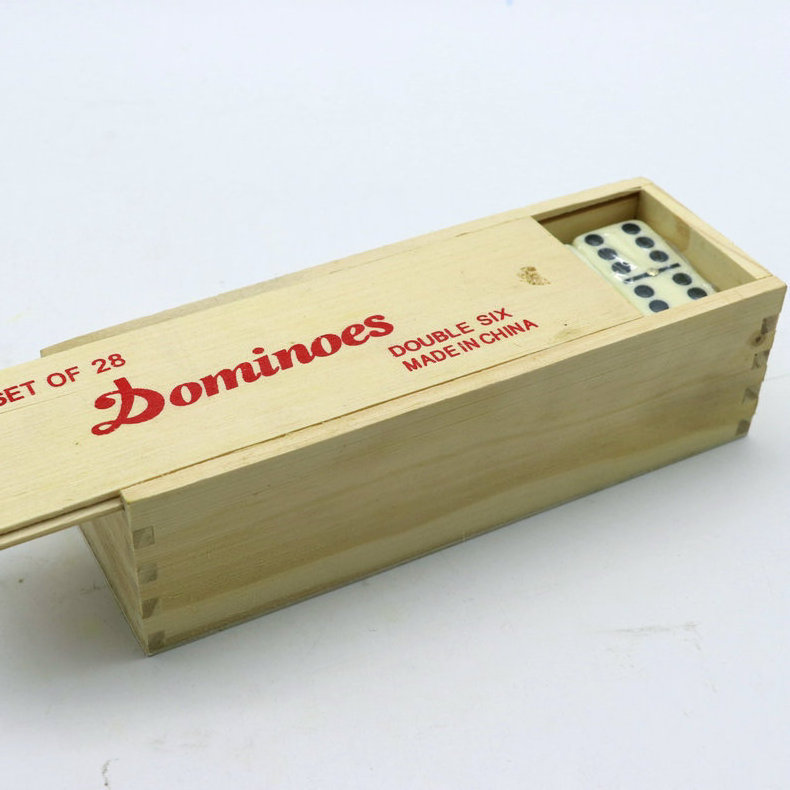 Classical Dominos with Spinner in Wooden Box. 28 Pcs Double 6 Dominos Game,