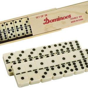 Classical Dominos with Spinner in Wooden Box. 28 Pcs Double 6 Dominos Game,