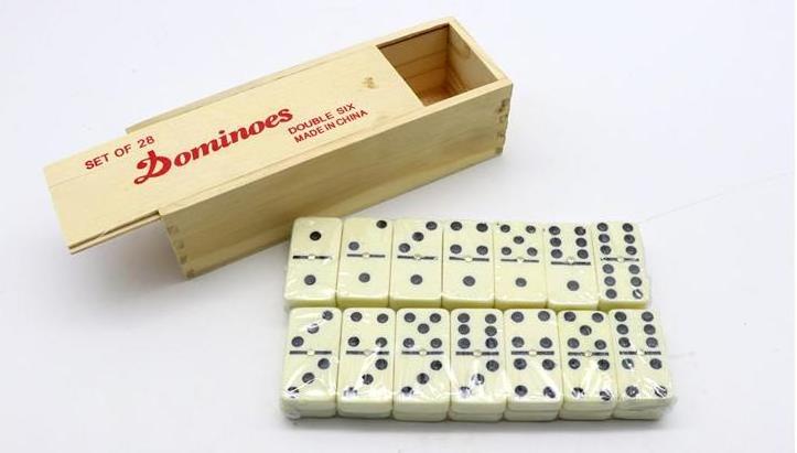 Classical Dominos with Spinner in Wooden Box. 28 Pcs Double 6 Dominos Game,