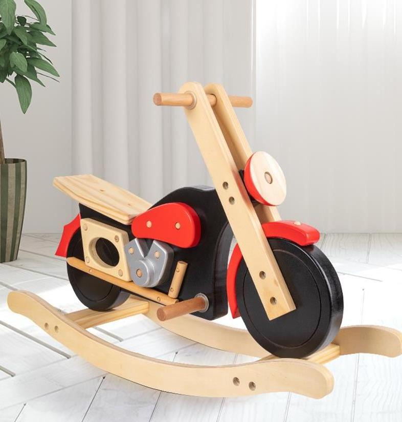 New Custom Made Rocking Toys For Babies New Rocking Horse Motorcycle Indoor Play Balance Mount Baby Ride On Wooden Rocking Toy