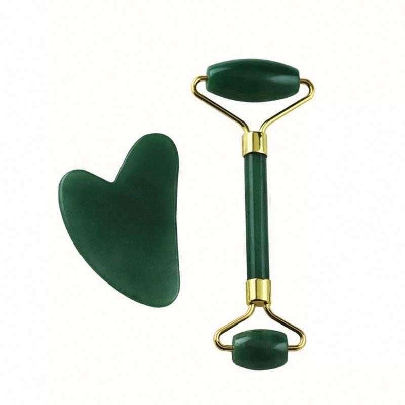 Jade Roller Massager Rose Crystal Face Set Guasha Box Gua Sha Tool Facial Quartz Massage Chinese Green Double Head Two Roller