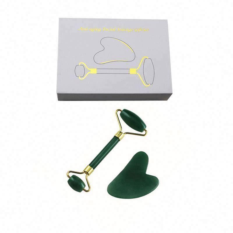 Jade Roller Massager Rose Crystal Face Set Guasha Box Gua Sha Tool Facial Quartz Massage Chinese Green Double Head Two Roller