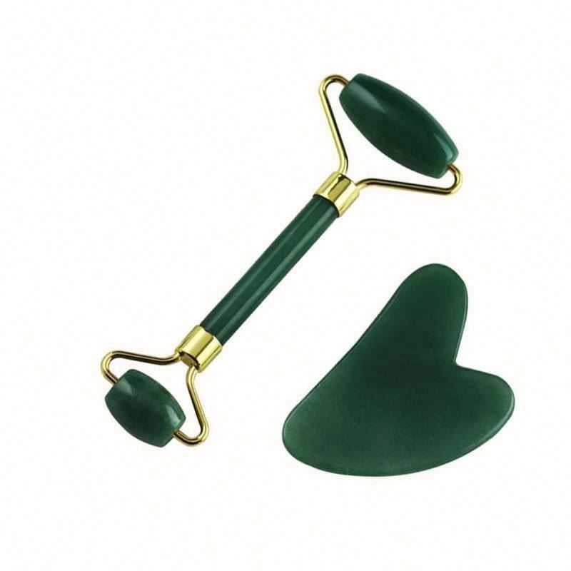 Jade Roller Massager Rose Crystal Face Set Guasha Box Gua Sha Tool Facial Quartz Massage Chinese Green Double Head Two Roller