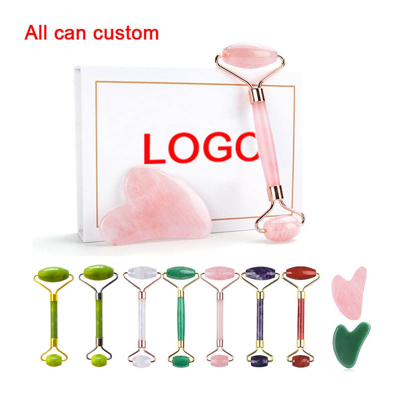 Private Label Custom Logo Guasha Stone Jade Roller for Face Beauty Boards Gua Sha Jade Roller