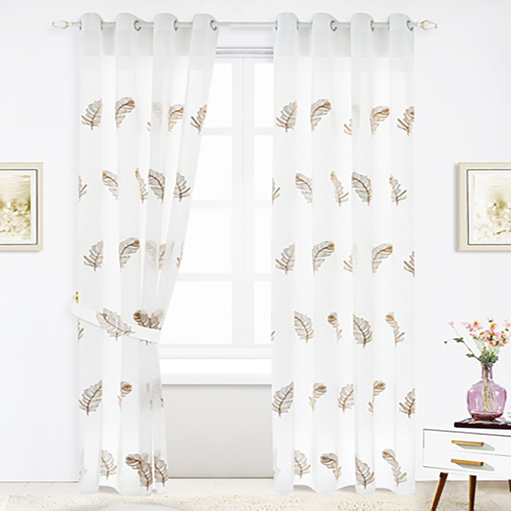 Popular Luxury Leaf Pattern Turkish Curtains Modern Home Decor Embroidery Curtain in Stock