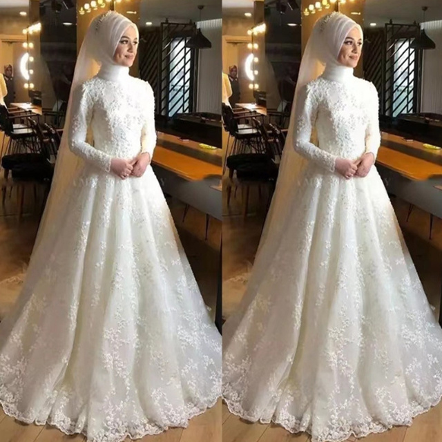 2024 New Bride Wedding Long Sleeve High Waist White Dignified Elegant Muslim Wedding Dress