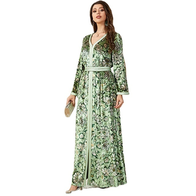 2023 Arab New Arrival Printed Velvet Dress Middle East Dubai Fashion Evening Dress Muslim Abaya for Women