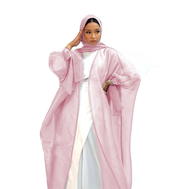 2023 Hot Islamic Clothing Muslim Clothing Wholesale Glossy Women'S Open Abaya With Ribbon Bubble Cuffs