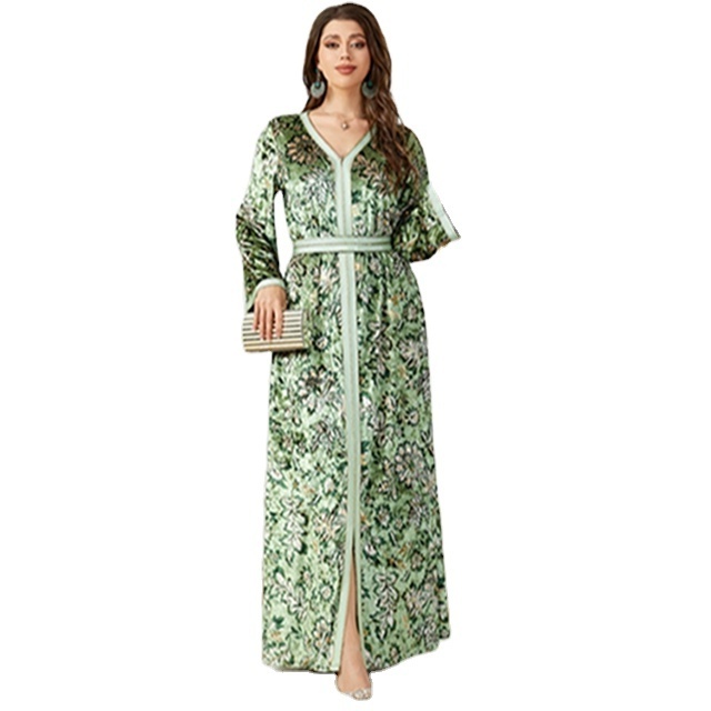 2023 Arab New Arrival Printed Velvet Dress Middle East Dubai Fashion Evening Dress Muslim Abaya for Women