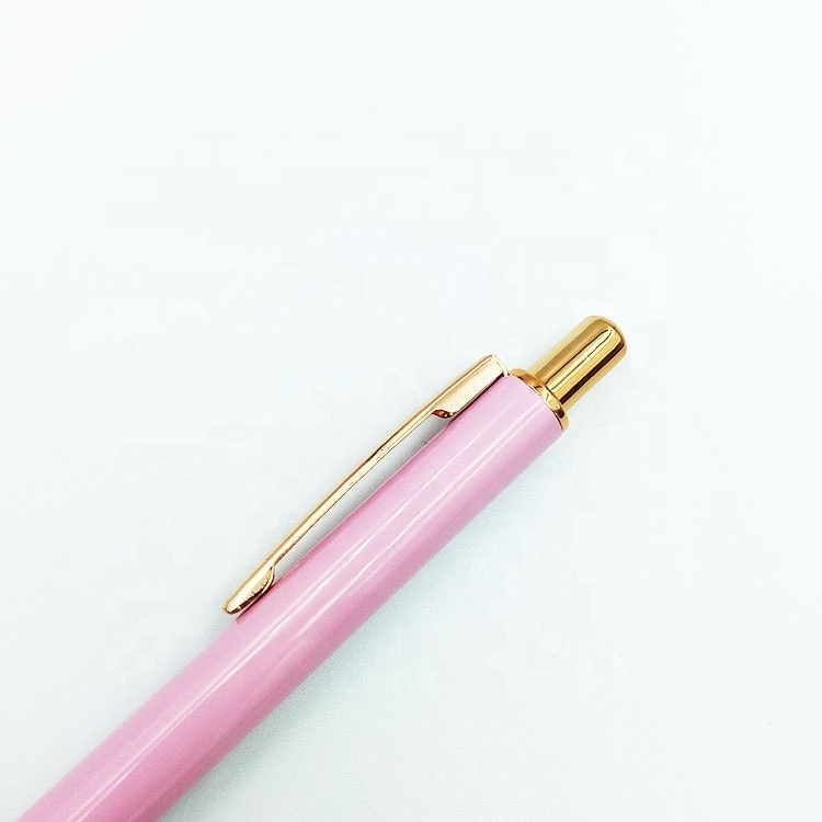 Smooth writing customized hot pink metal pen with laser logo