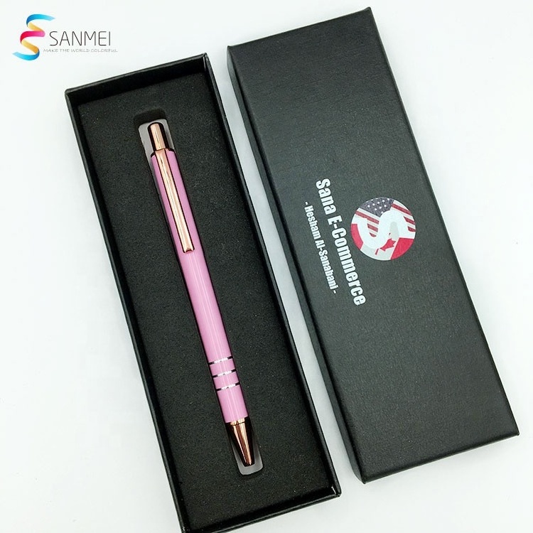 Smooth writing customized hot pink metal pen with laser logo